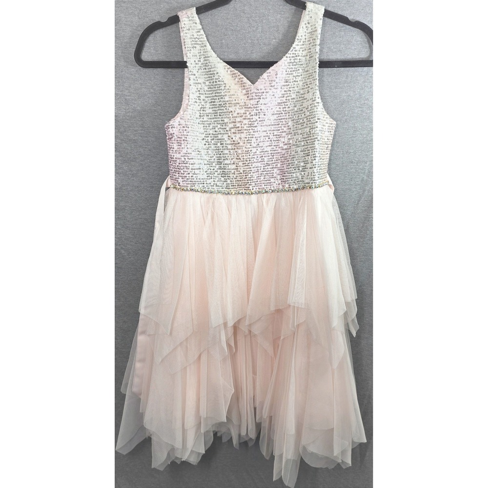 American Princess Sequin Tulle Dress Girls 12 Pink AB Rhinestone Tiered Fairy‎